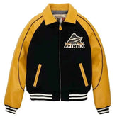 Men’s Avirex Black Wool Bomber Jacket with Leather Sleeves – Classic American Style