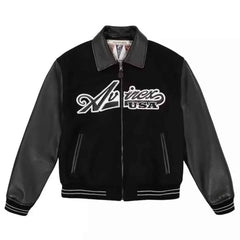 Handcrafted Wool & Leather Bomber Jacket – Avirex-Inspired Varsity Style