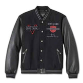 Men’s H-D Motorcycle Varsity Jacket – Handmade Wool Body with Cowhide Leather Sleeves | Biker Streetwear