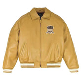 Avirex USA Bomber Leather Jacket Camel Brown | Genuine Cowhide Vintage Varsity Streetwear Jacket for Him & Her