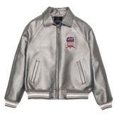 Avirex Men’s Silver Leather Bomber Jacket | Luxury Handmade Iconic Aviator Style