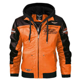 Handmade Men’s H-D Motorcycle Jacket – Genuine Cowhide Leather, Embroidery Design, Wool Hood Biker Jacket