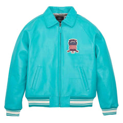 Handcrafted Men’s Avirex Turquoise Leather Bomber Jacket – Iconic Aviator Style