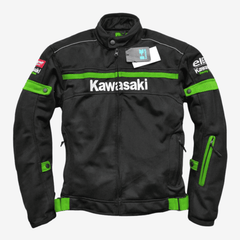 Kawasaki Motorbike Jacket Black/Green Mesh – High-Visibility Breathable Riding Gear