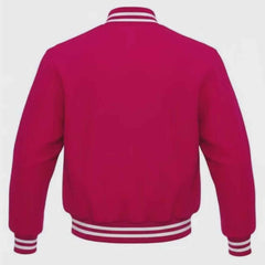 Premium Magenta Wool Varsity Bomber Jacket – Custom Leather Sleeve Letterman Style Jacket