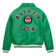 SialFit Handcrafted Men’s Avirex Style Leather Jacket – Green Genuine Leather Bomber