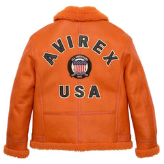 Men’s Avirex Handmade Sheepskin Leather B3 Bomber Jacket with Faux Fur Lining & USA Embroidery Patches