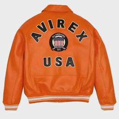 AVIREX Stylish USA Edition Orange Leather Bomber Jacket – Genuine Cowsoft Leather Streetwear Jacket for Daily Wear