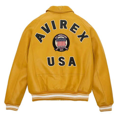 Best Quality Men’s Iconic Avirex Yellow Leather Bomber Jacket – Classic Aviator Flight Style