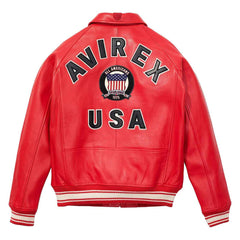 Handcrafted Men’s Avirex Red Leather Bomber Jacket – Premium Iconic Aviator Style