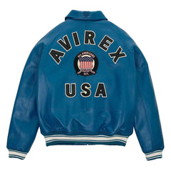 SialFit Men’s Dark Blue Leather Bomber Jacket – Top Quality Avirex Style Pilot Jacket
