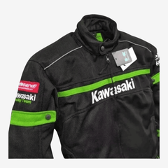Kawasaki Motorbike Jacket Black/Green Mesh – High-Visibility Breathable Riding Gear