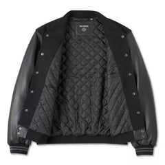 Men’s H-D Motorcycle Varsity Jacket – Handmade Wool Body with Cowhide Leather Sleeves | Biker Streetwear