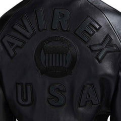 Avirex Women’s Cropped Black Leather Bomber Jacket – Genuine Cowhide Varsity Streetwear