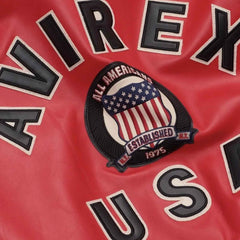 Handmade Women’s Red Leather Bomber Jacket | Avirex-Inspired Crop Varsity Jacket