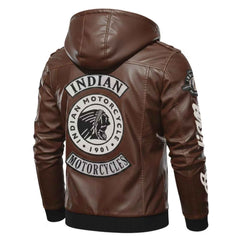 Handmade Men’s Indian Motorcycle Jacket – Brown Cowhide Leather Biker Rider Coat with Armor Pockets