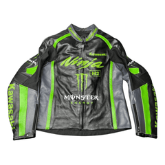 Kawasaki Black Biker Leather Jacket for Men – Racing Style CE Approved Protection