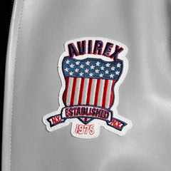 Avirex USA Men’s Gray Bomber Leather Jacket – Genuine Cowhide Varsity Biker Streetwear, Perfect Gift