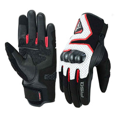 FISA FX3 Motorcycle Gloves White/Red – Lightweight Goatskin Leather Riding Gloves for Performance