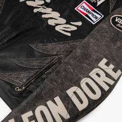 Vintage Style Aime Leon Dore Cowhide Leather Motorcycle Racing Jacket x Vanson – Men’s Embroidered Biker Coat (Gift)