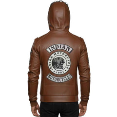 Handmade Men’s Indian Motorcycle Jacket – Brown Cowhide Leather Biker Rider Coat with Armor Pockets