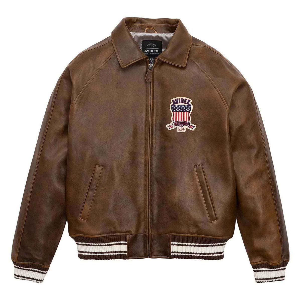 Handmade Men’s Iconic Avirex Brown Leather Bomber Jacket – Classic Aviator Style