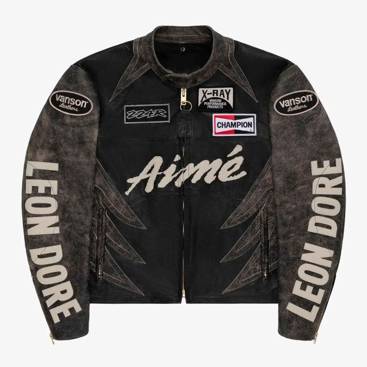Vintage Style Aime Leon Dore Cowhide Leather Motorcycle Racing Jacket x Vanson – Men’s Embroidered Biker Coat (Gift)