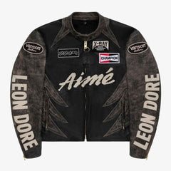 Vintage Style Aime Leon Dore Cowhide Leather Motorcycle Racing Jacket x Vanson – Men’s Embroidered Biker Coat (Gift)