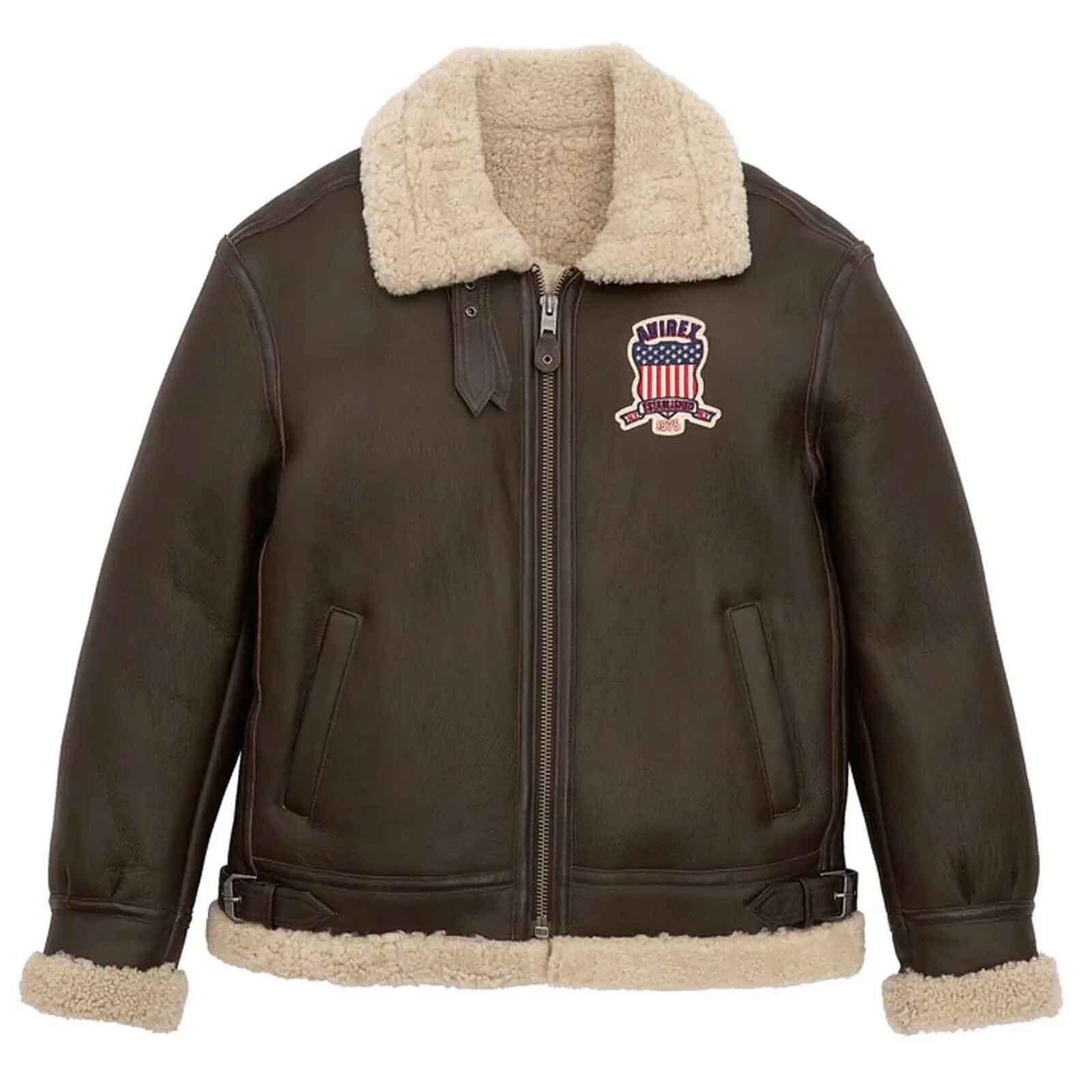 Handmade Men’s B3 Bomber Jacket – Genuine Sheepskin Leather, Faux Fur Lining, USA Embroidery Aviator Style