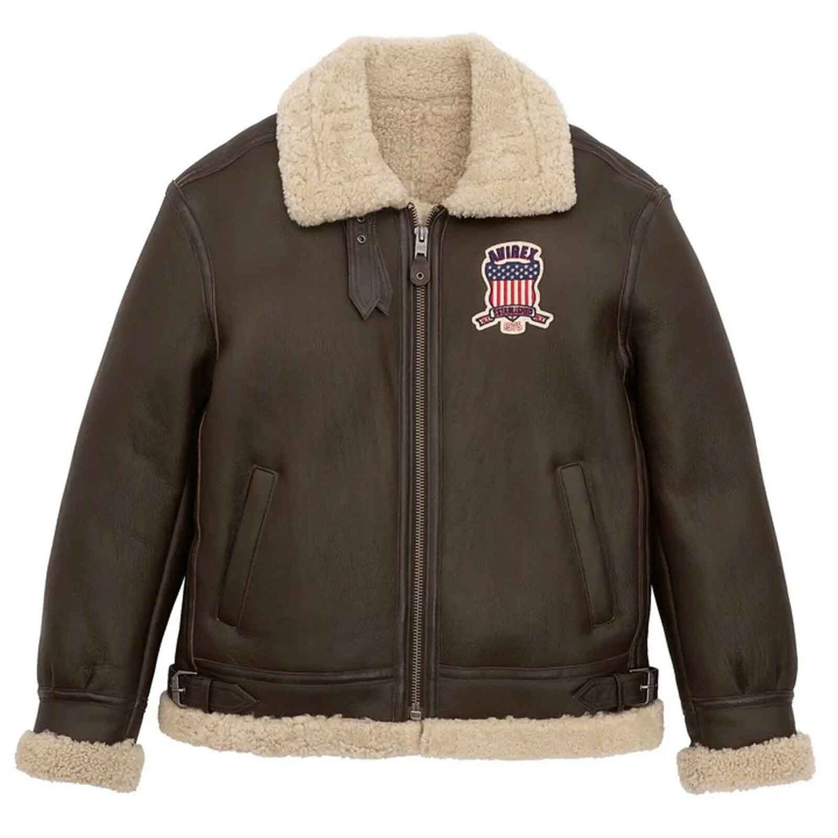 Handmade Men’s B3 Bomber Jacket – Genuine Sheepskin Leather, Faux Fur Lining, USA Embroidery Aviator Style