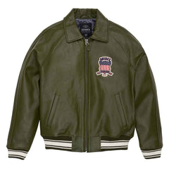 SialFit Men’s Iconic Avirex Leather Bomber Jacket – Olive Green Aviator Pilot Style | Best Seller