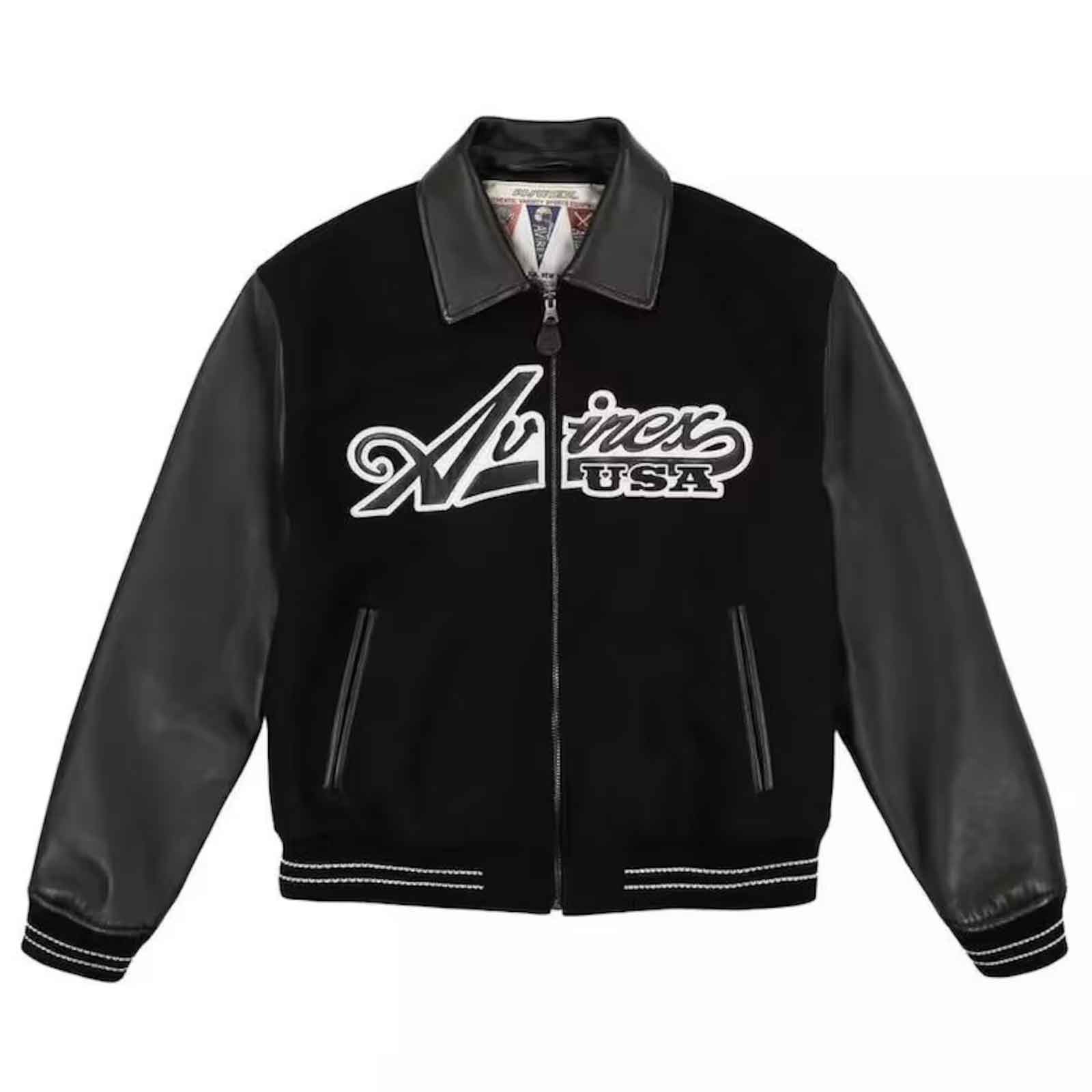 Handcrafted Wool & Leather Bomber Jacket – Avirex-Inspired Varsity Style