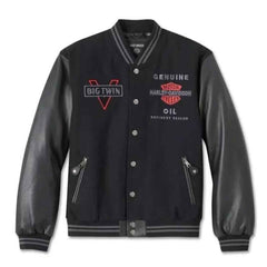 Men’s H-D Motorcycle Varsity Jacket – Handmade Wool Body with Cowhide Leather Sleeves | Biker Streetwear