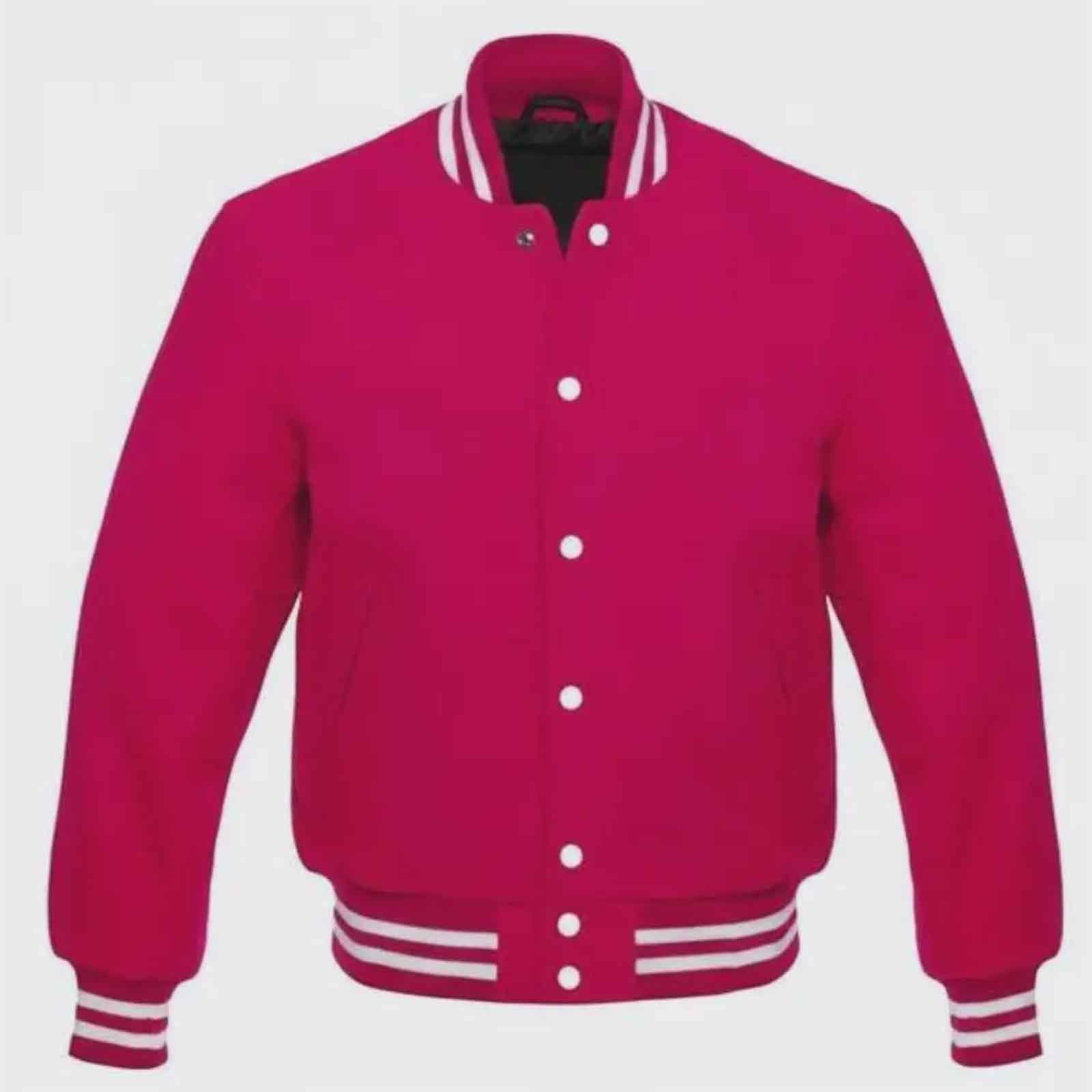 Premium Magenta Wool Varsity Bomber Jacket – Custom Leather Sleeve Letterman Style Jacket