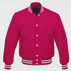 Premium Magenta Wool Varsity Bomber Jacket – Custom Leather Sleeve Letterman Style Jacket