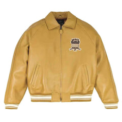 Avirex USA Bomber Leather Jacket Camel Brown | Genuine Cowhide Vintage Varsity Streetwear Jacket for Him & Her