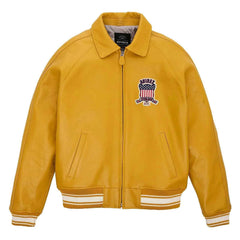 Best Quality Men’s Iconic Avirex Yellow Leather Bomber Jacket – Classic Aviator Flight Style