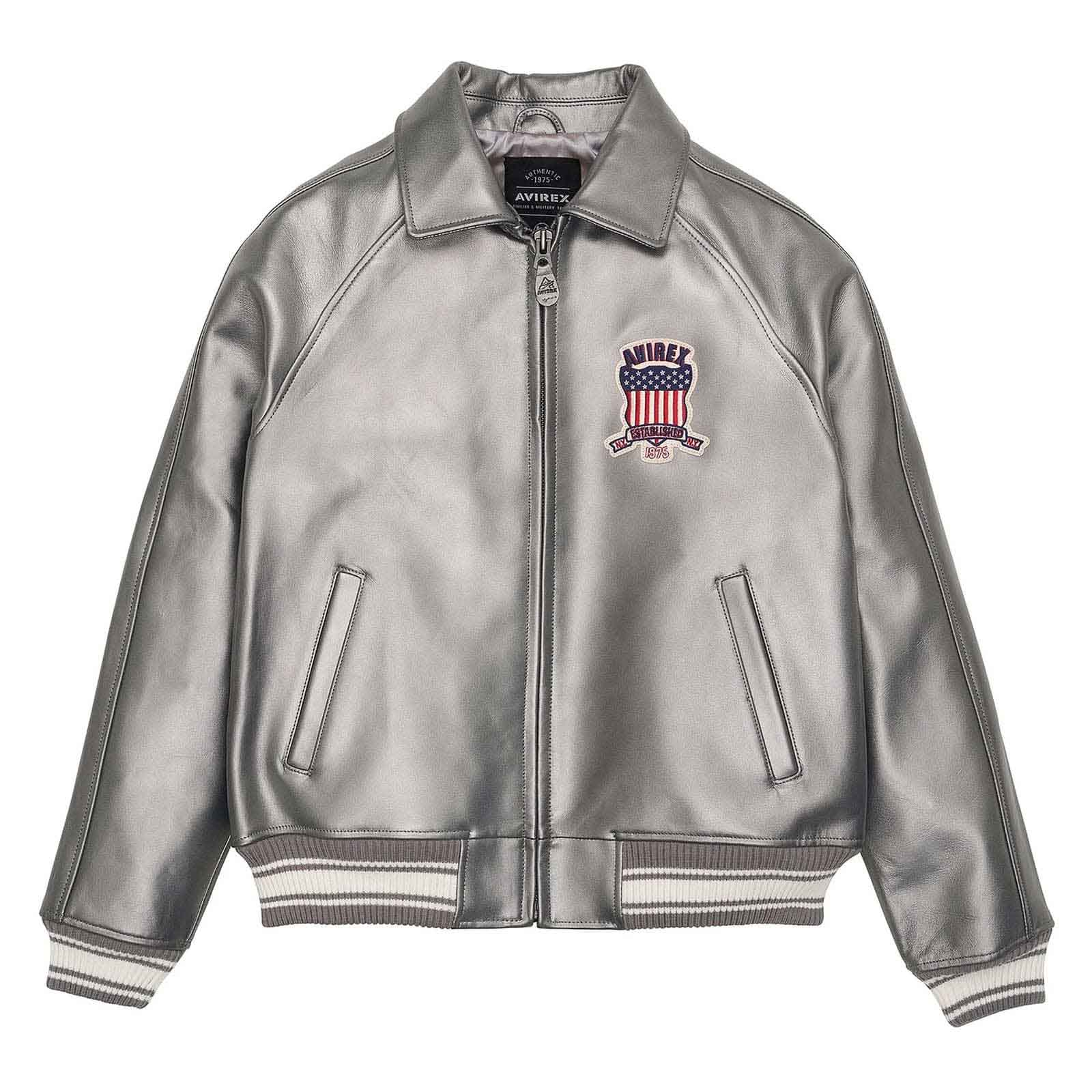 Avirex Men’s Silver Leather Bomber Jacket | Luxury Handmade Iconic Aviator Style