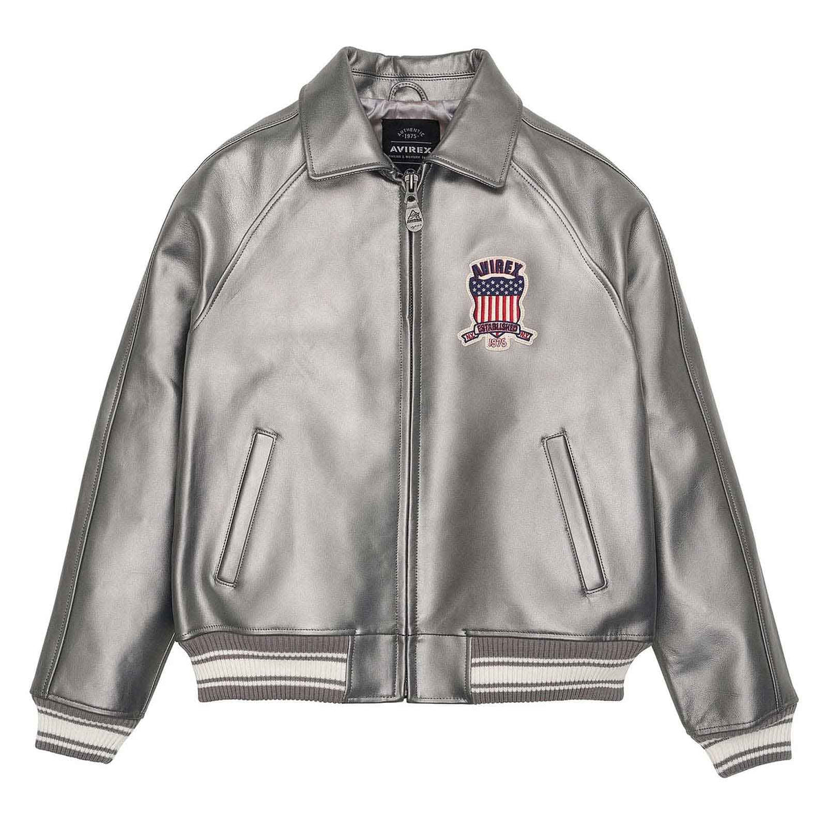 Avirex Men’s Silver Leather Bomber Jacket | Luxury Handmade Iconic Aviator Style