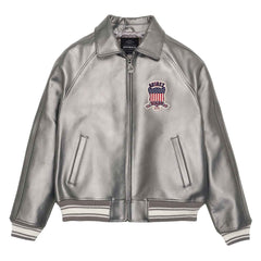 Avirex Men’s Silver Leather Bomber Jacket | Luxury Handmade Iconic Aviator Style