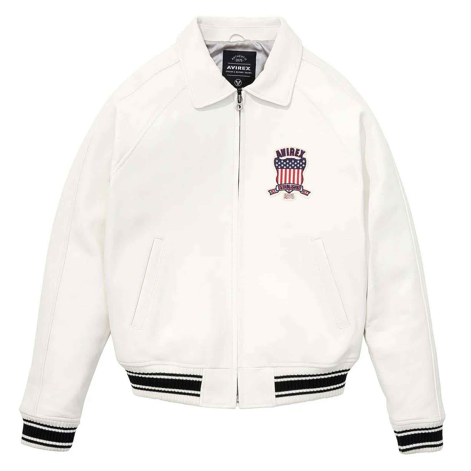 SialFit Best Seller Men’s Iconic Avirex Style White Leather Bomber Jacket – Aviator Pilot Design