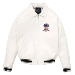 SialFit Best Seller Men’s Iconic Avirex Style White Leather Bomber Jacket – Aviator Pilot Design