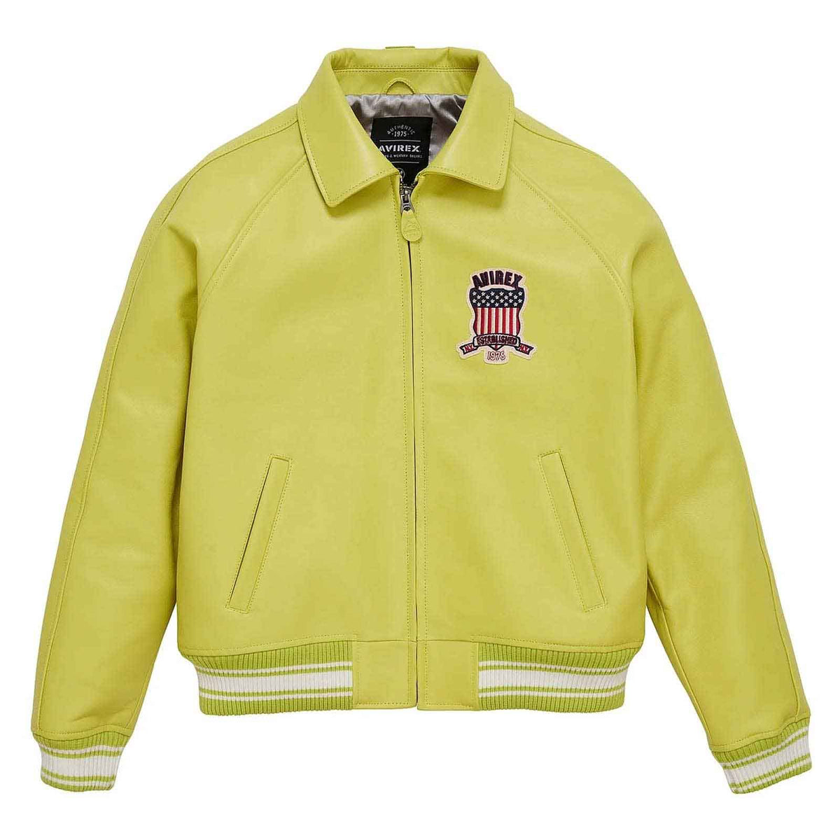 Handmade Men’s Iconic Avirex Lime Green Leather Bomber Flight Jacket