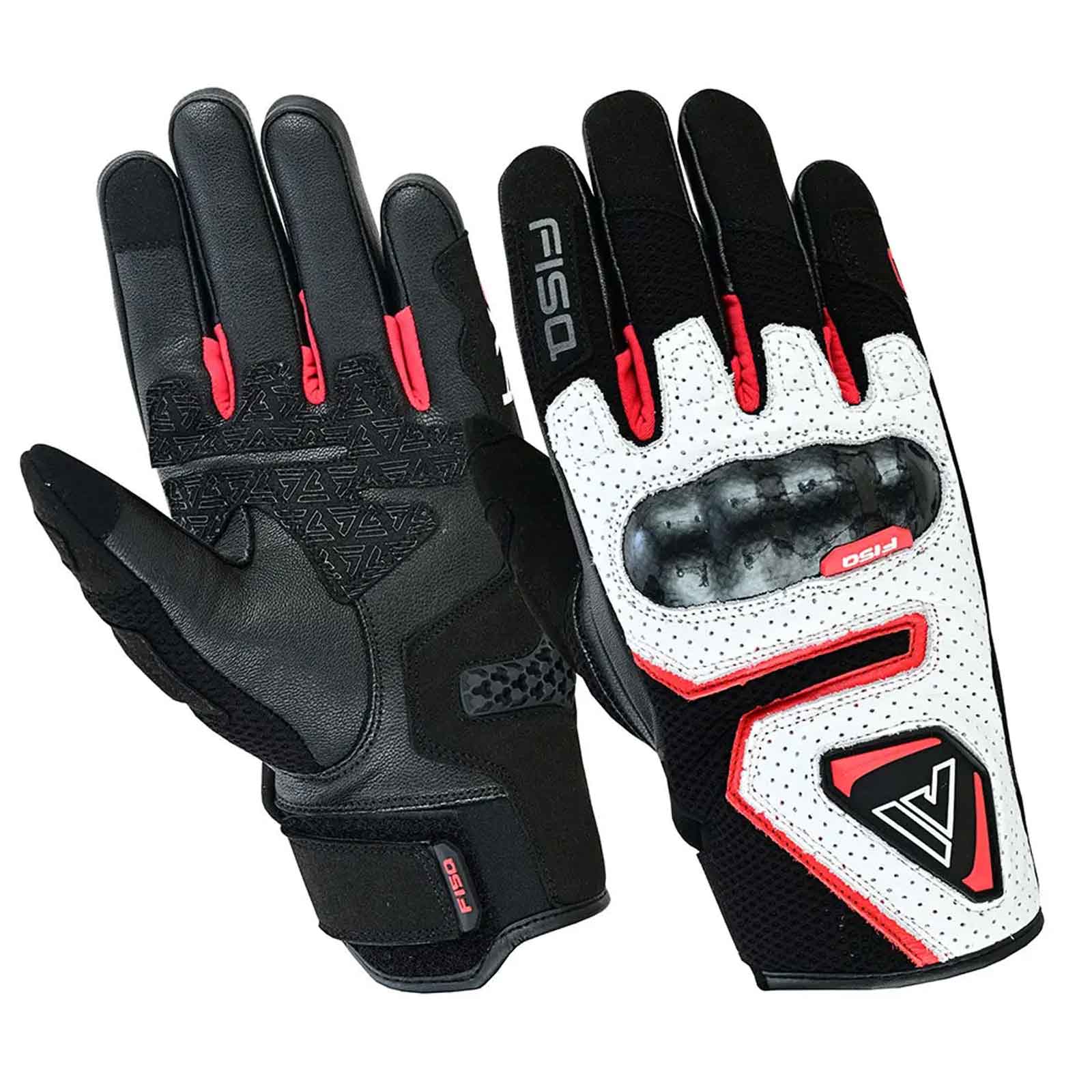 FISA FX3 Motorcycle Gloves White/Red – Lightweight Goatskin Leather Riding Gloves for Performance