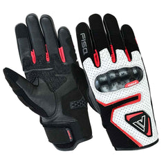 FISA FX3 Motorcycle Gloves White/Red – Lightweight Goatskin Leather Riding Gloves for Performance