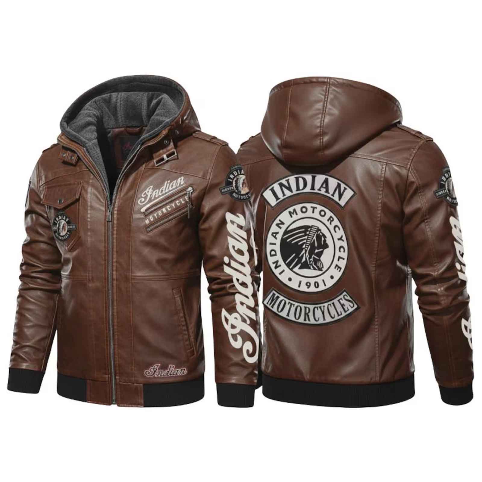 Handmade Men’s Indian Motorcycle Jacket – Brown Cowhide Leather Biker Rider Coat with Armor Pockets