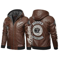 Handmade Men’s Indian Motorcycle Jacket – Brown Cowhide Leather Biker Rider Coat with Armor Pockets