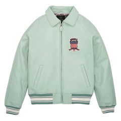 Best Quality Men’s Avirex Light Green Leather Bomber Jacket – Pilot Aviator Style