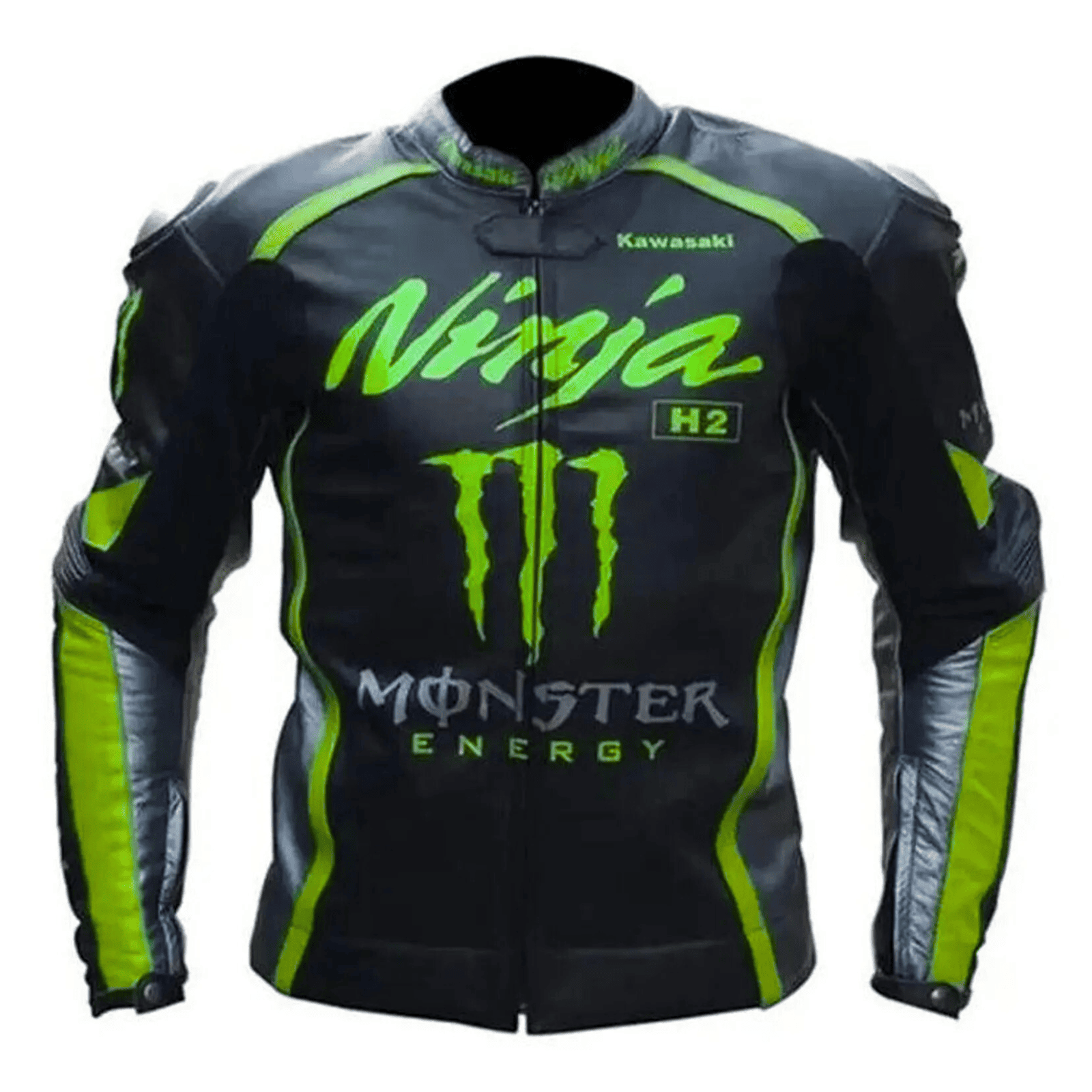 Kawasaki Black Biker Leather Jacket for Men – Racing Style CE Approved Protection