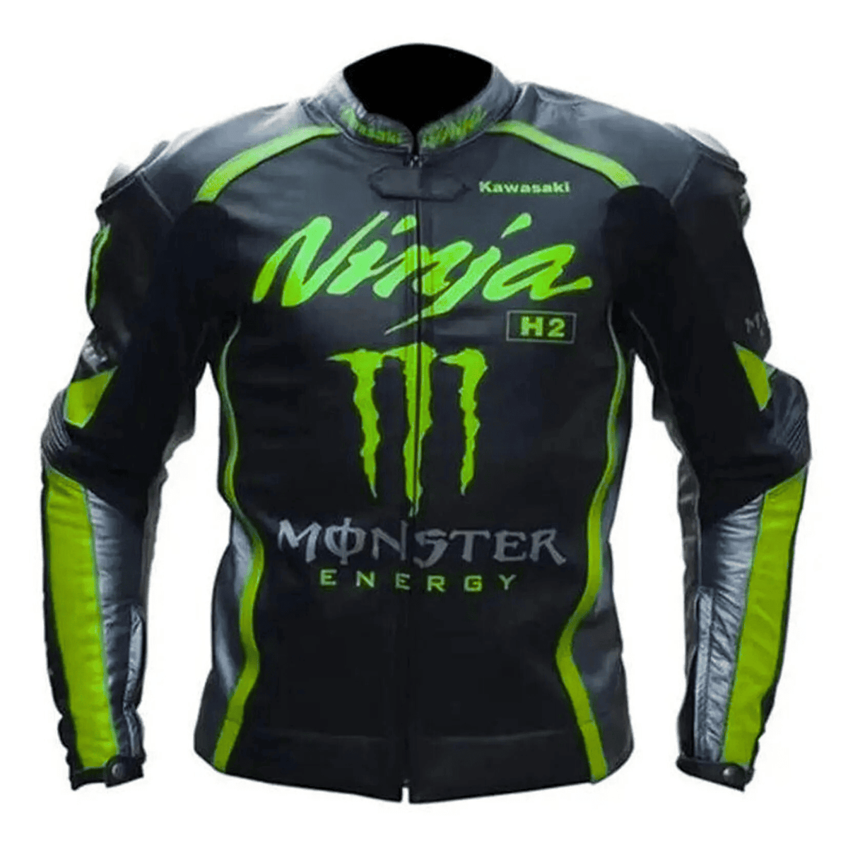 Kawasaki Black Biker Leather Jacket for Men – Racing Style CE Approved Protection
